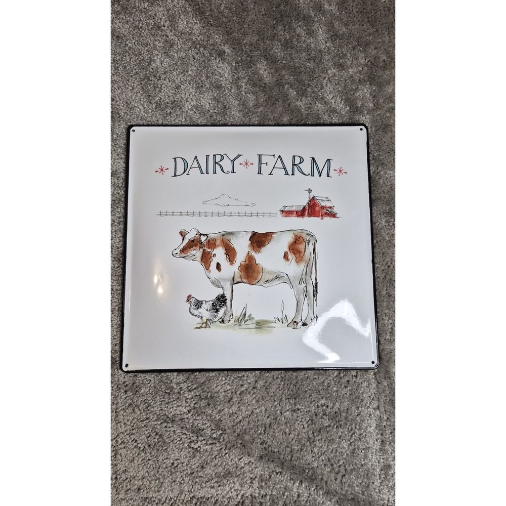 Vintage Porcelain On Steel Sign Dairy Farm By Anne Tavoletti Very Good 13.5"